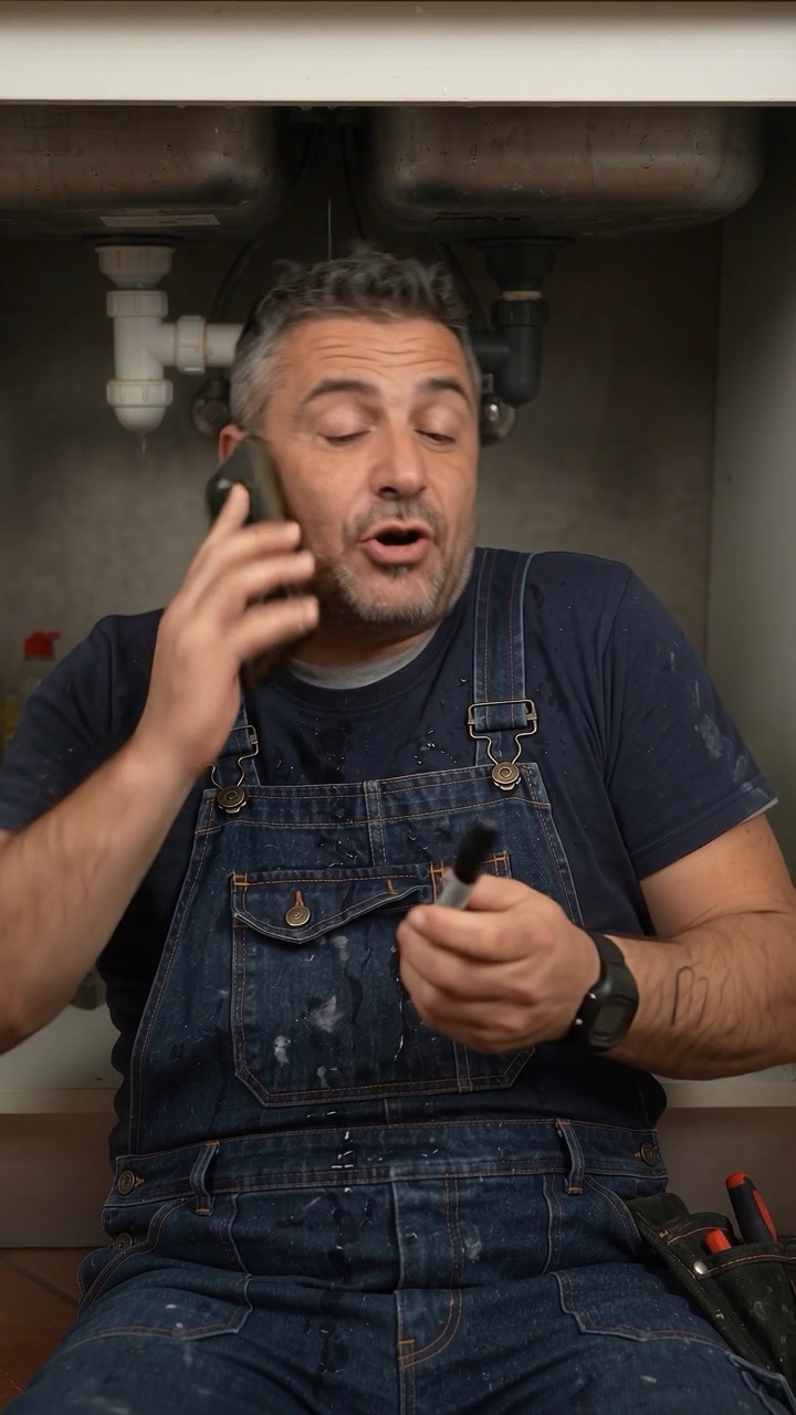 Marco sotto il lavandino risponde al telefono e si scrive l'appuntamento sul braccio