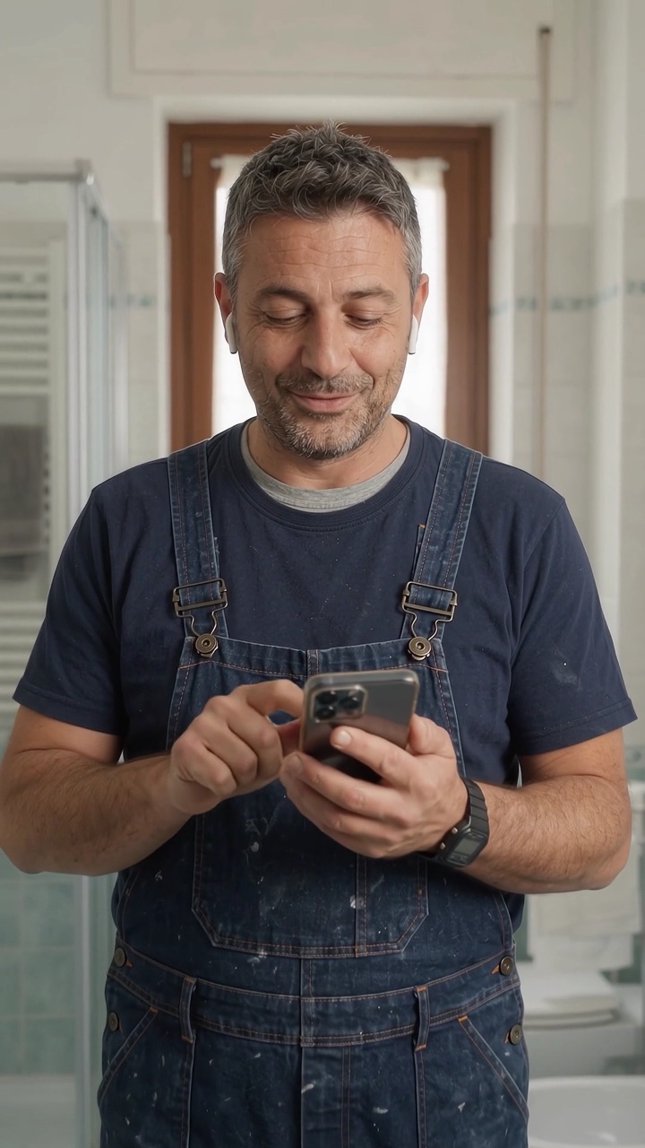 Marco in bagno fa il preventivo dal telefono